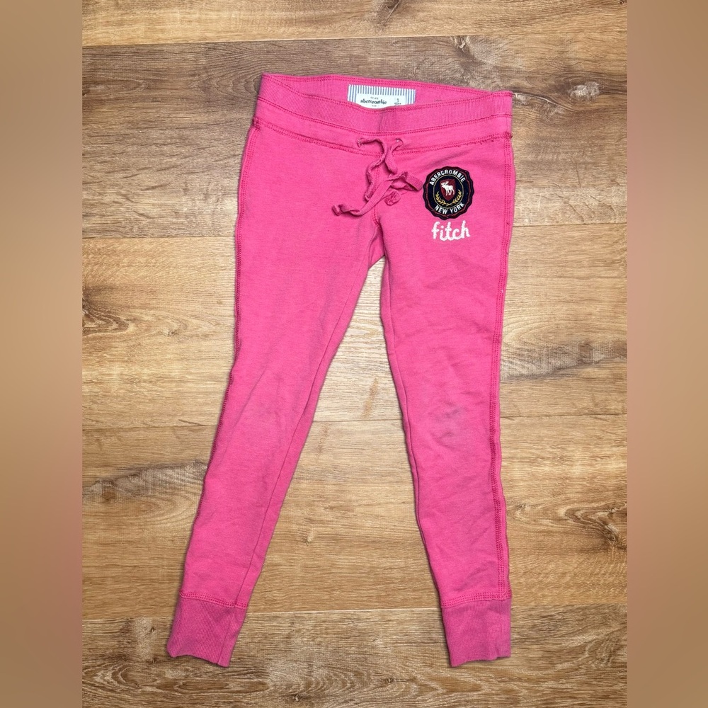 Y2K Abercrombie Girls Pink Logo Joggers Sweatpants Athleisure Size Small